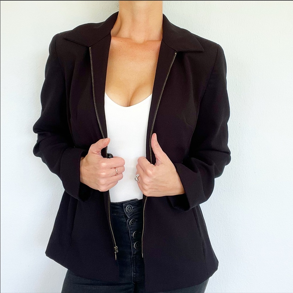 Vintage Valerie Stevens black zip front blazer jacket size 4